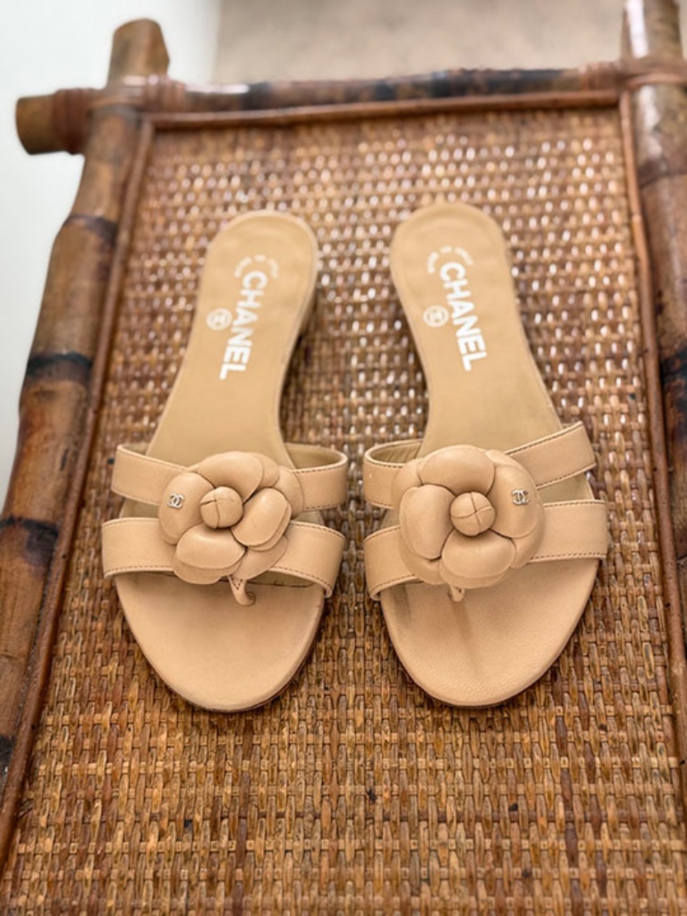 CHANEL Beige Camellia Slide Sandals - Picture 4 of 8